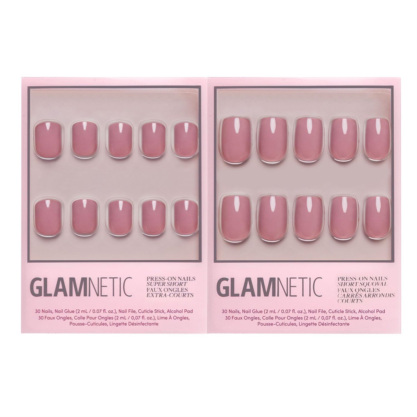 Glamnetic Press-On Nails Bundle - Mauve Cutie & Mauve On | 2 Muted Purple Fake Nails in Super Short & Short Squoval | Durable, Salon-Quality Nail Kits