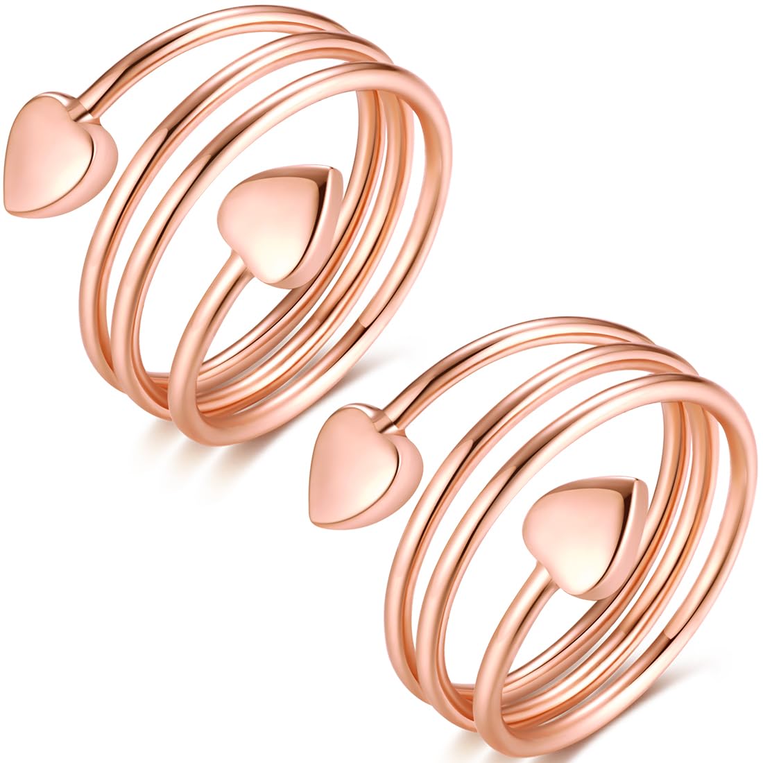 Vicmag Copper Magnetic Ring for Women Ring Ladies Fingers Thumb 99.9% Solid Pure Copper Gift 2PCS Adjustable (Rose Gold Heart)