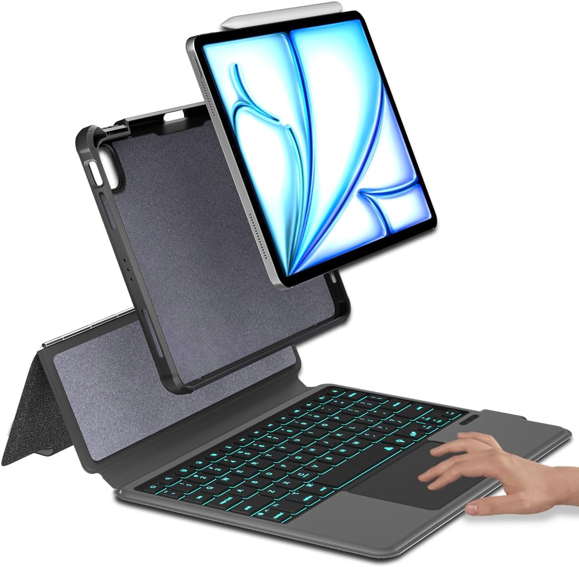 iPad Air 5th Keyboard Case for iPad Air 11 inch (M2) 2024/4th/3rd/2nd/1st Gen -iPad10.9 Air 5 /Air 4 Gen-7 Color Backlight,Touchpad Detachable Slim Cover with Pencil Holder (10.9"/11",Black)