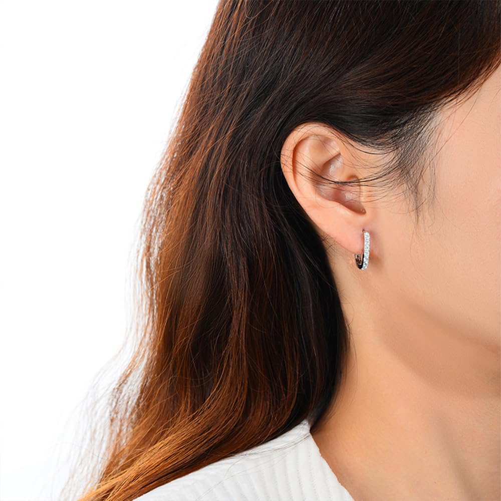 14K Rose Gold D-Color VVS1 Diamond Geometric Hinged Hoop Earrings for Women, Ideal for Valentine's Day or Women's Day Gift (18K, White Gold)