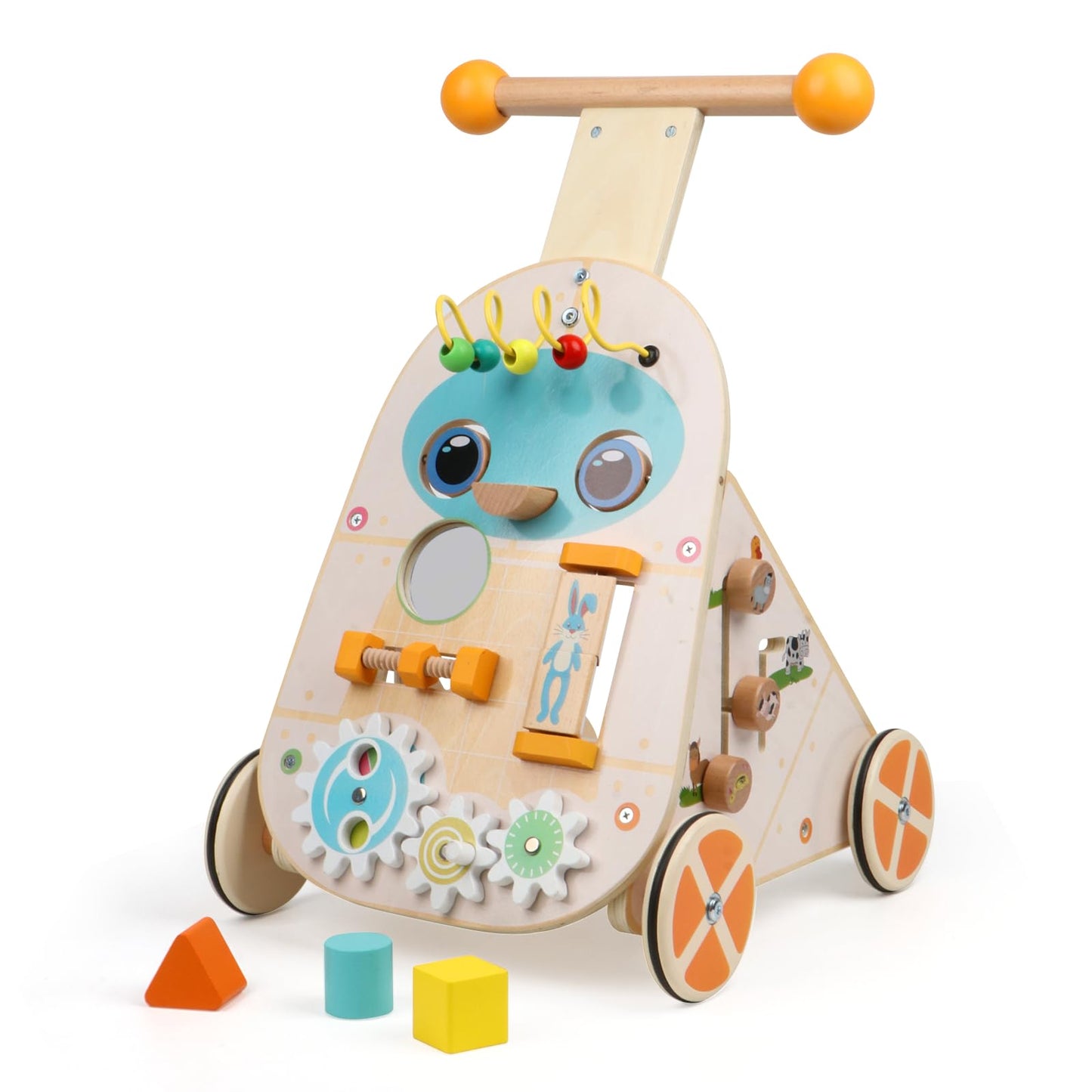 Canuan Wooden Baby Walker, Adjustable Speed Push and Pull Learning Activity Walker, Toddler Push Walker Activity Center Toys with 7 Educational Activities for Boys Girls 1 2 3 Year Old