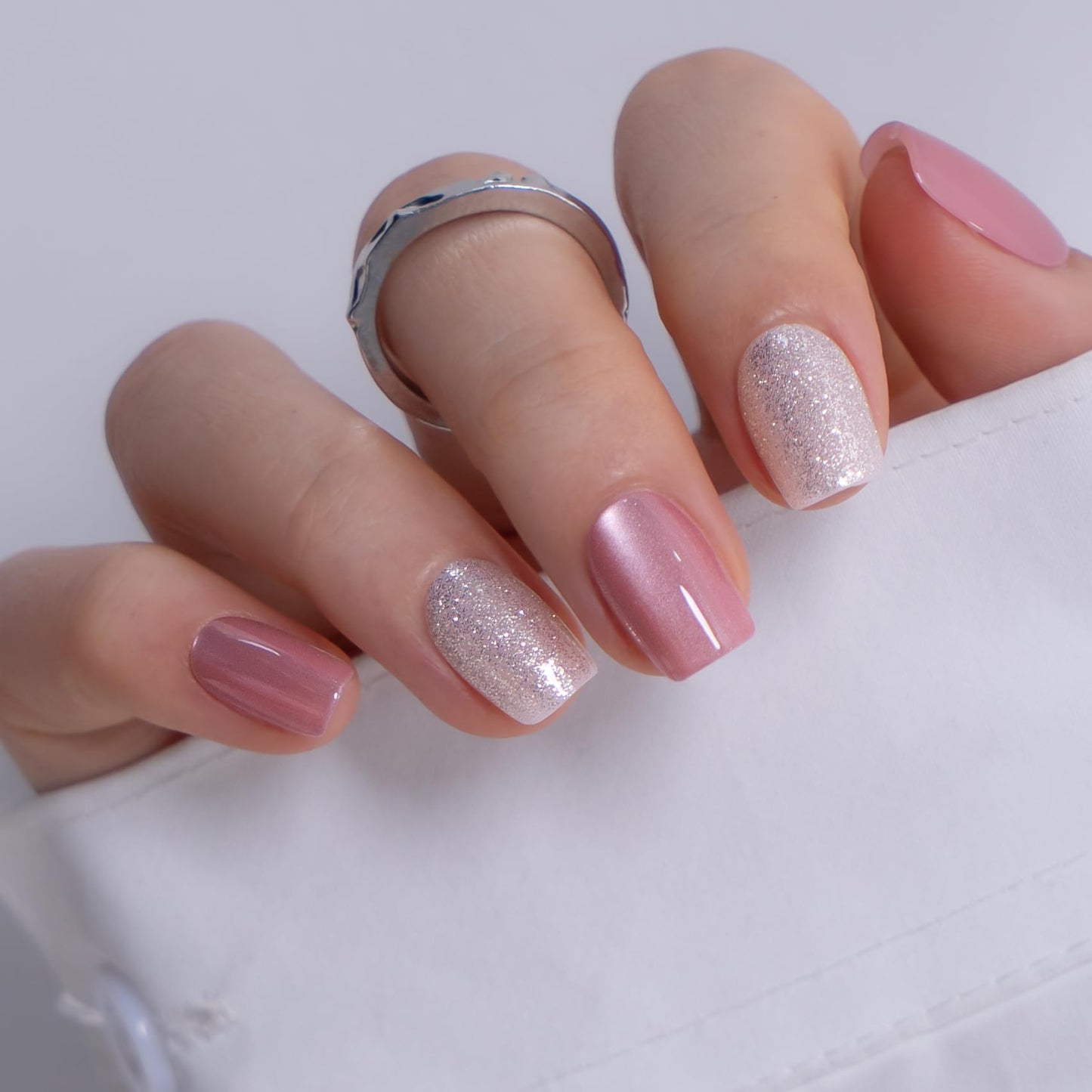 CurvLife Soft Gel Square Press-On Nails Short, Reusable Fake Nails with Glue & Adhesive Tabs, 30PCS Salon-Quality Stick-On Nails for At-Home Manicure (Latte Spark)