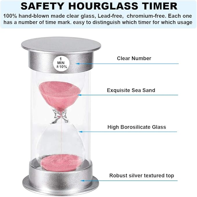 SuLiao 1 Minute Hourglass Timer Sand Clock, Unbreakable Pink Sand Watch one Minute, Colorful Plastic Hour Glass Sandglass for Kids, Games, Classroom, Decorative