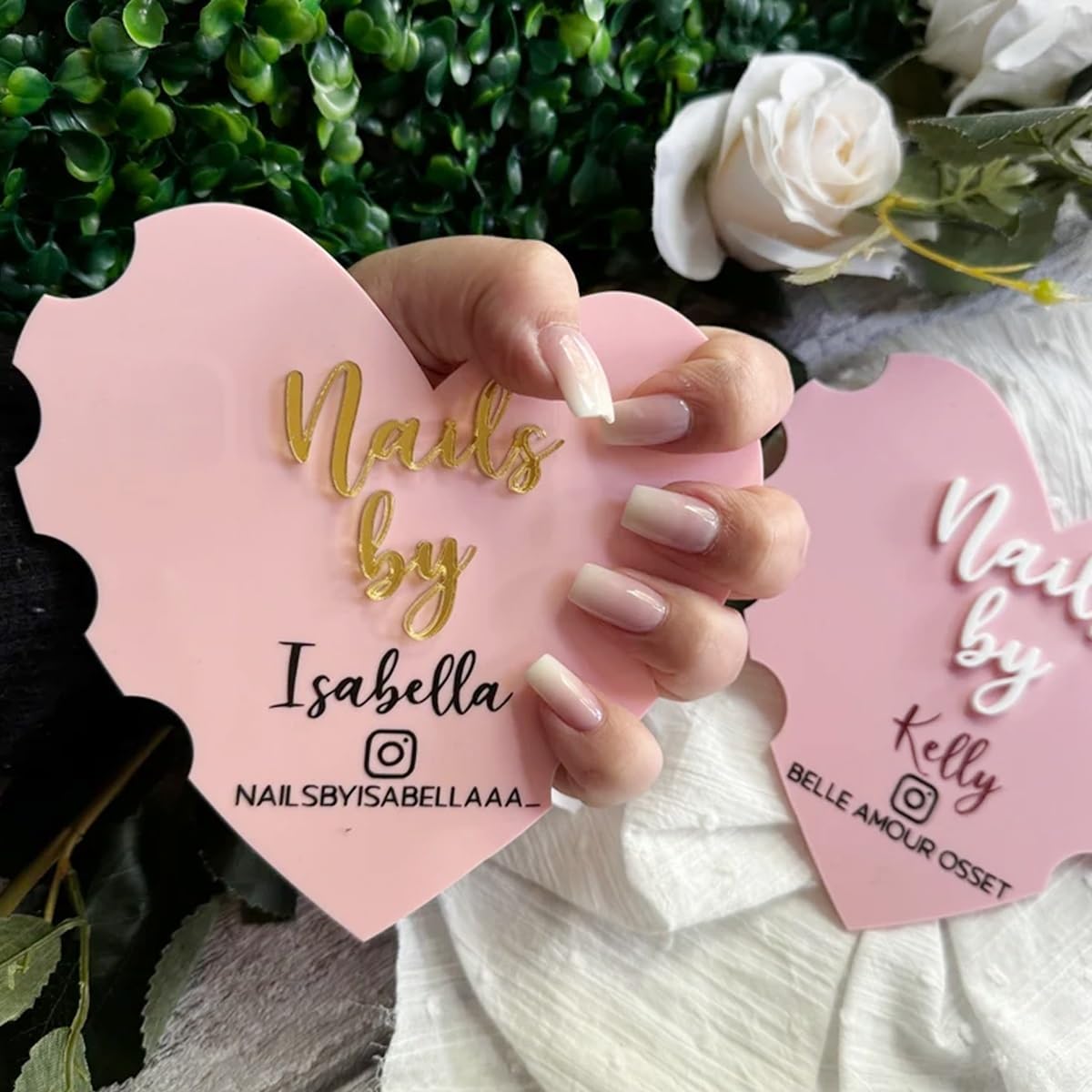 Personalized Heart Shaped Nail Props, Nail Acrylic Props, Custom Nail Trays, Nail Billboards, Nail Technician Gifts, Nail Makeup Trays(Pink)