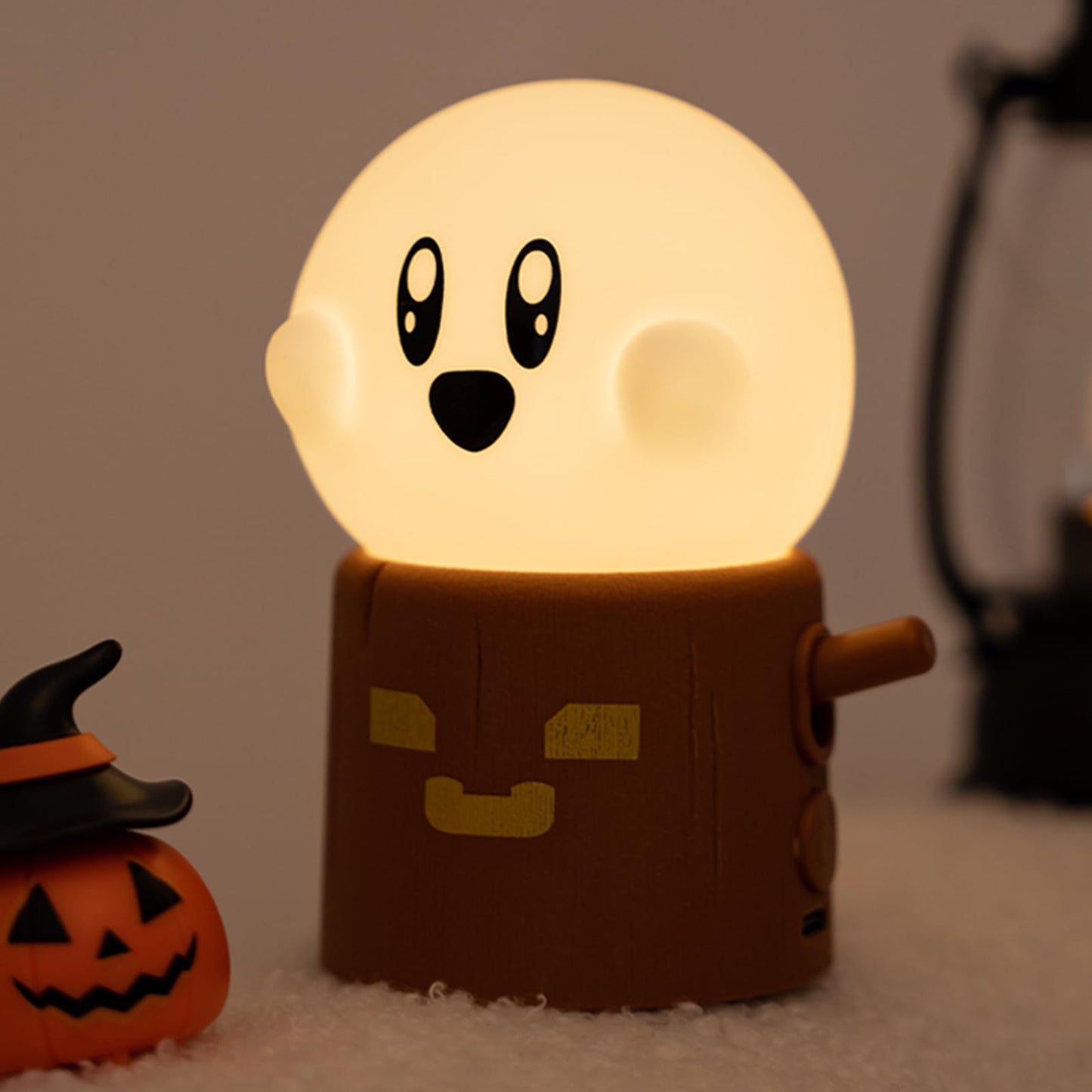 AVEKI Ghost Night Light for Kids, Kawaii Ghost Stump Lamp with Candle Light & Steady on Modes, Dimmable Nightlamp for Baby Nursery, Rechargeable Halloween Night Light Halloween Gifts for Kids