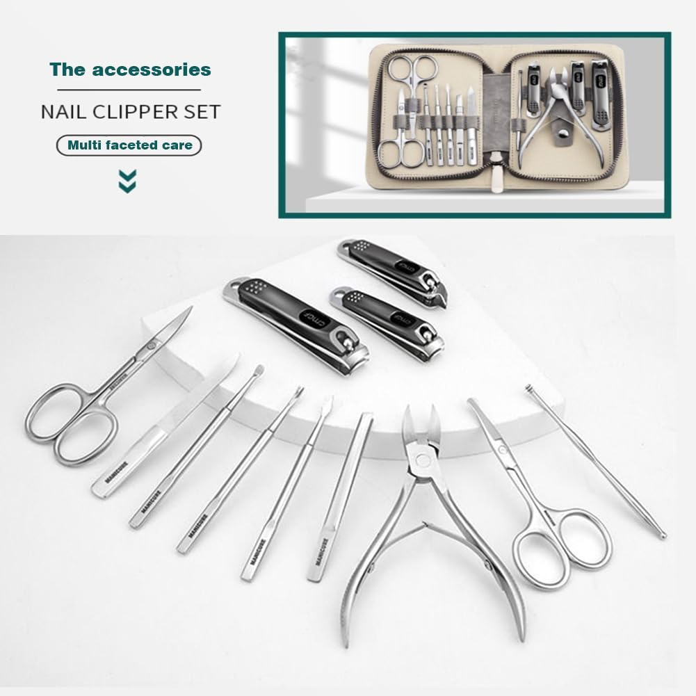 Professional Manicure Kit, Nail Scissors, Cuticle Cutter, Nail Clipper, Hand Sanitizer, Grey