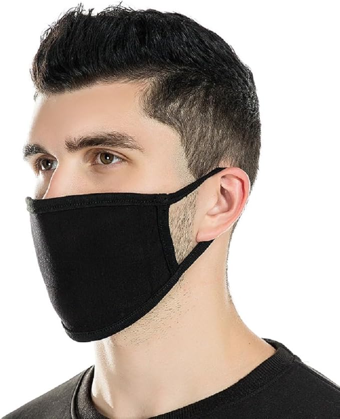 5 Pack Black Mask Windproof Dustproof Masks with Adjustable Nose Wire,Breathable Reusable Washed for Outdoor Sport Half Face Earloop Cotton Masks for Men and Women