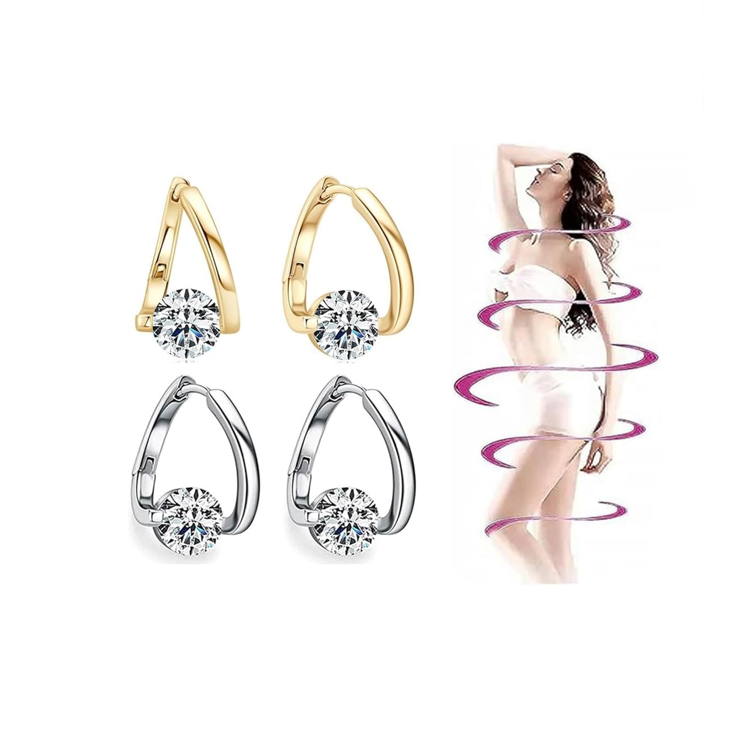 Lymphatic Earrings Halolux Lymphvity Germanium Earrings Gold and Silver Hoops Sparkle CZ Hoop Earrings for Women (gold+silver)