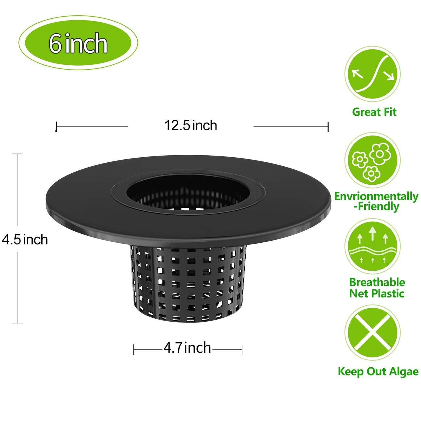 Tectsia Net Pots for Hydroponics 5 Pack, 6 Inch Wide Lip Bucket Basket for Hydroponic Bucket and DWC Bucket System.