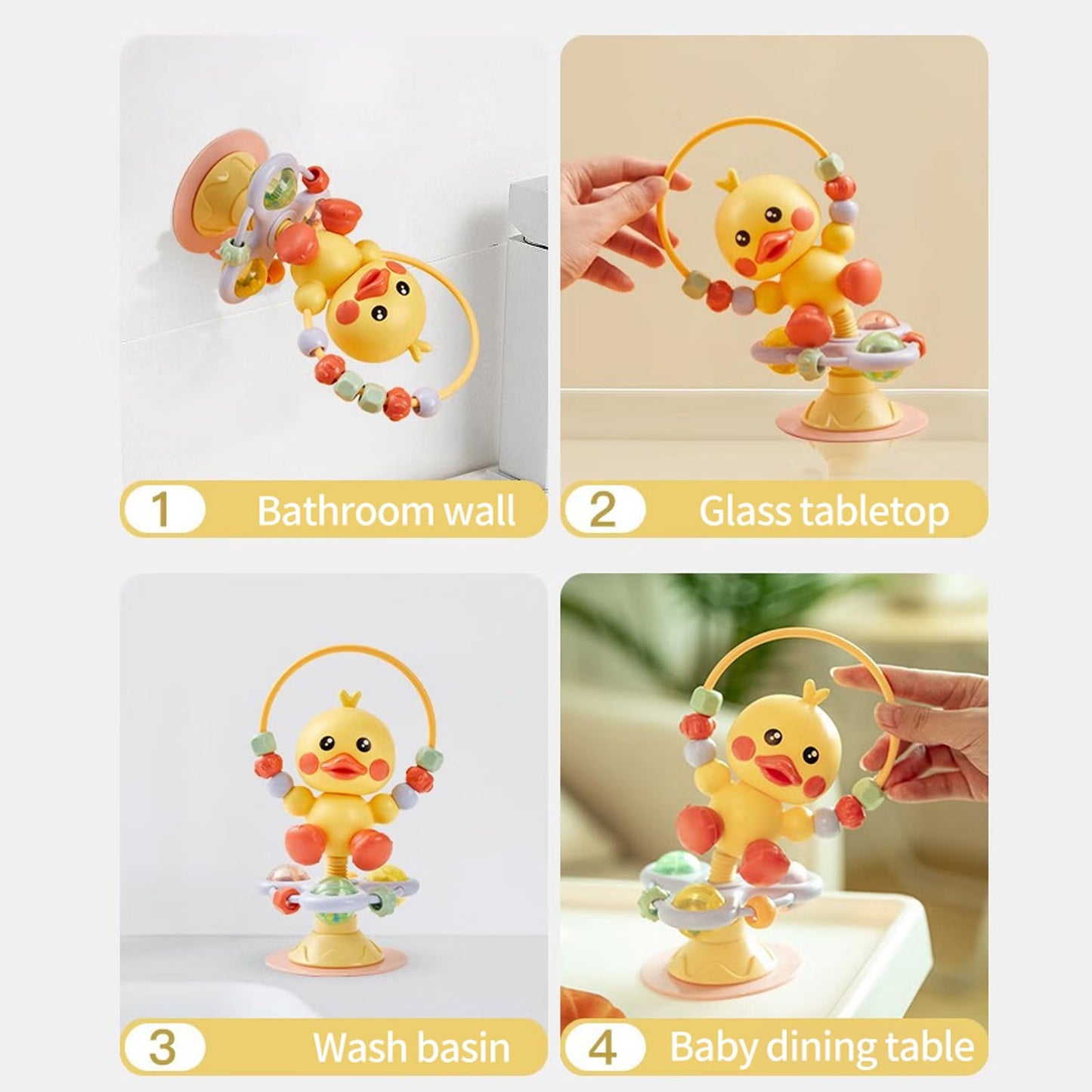 lebowen Baby Musical Toy, Duck Suction Cup High Chair Table Soother, Grip and Spin Toy, Interactive Development, Suitable for 10-36 Months, Baby Gift, Excellent Birthday Present Choice