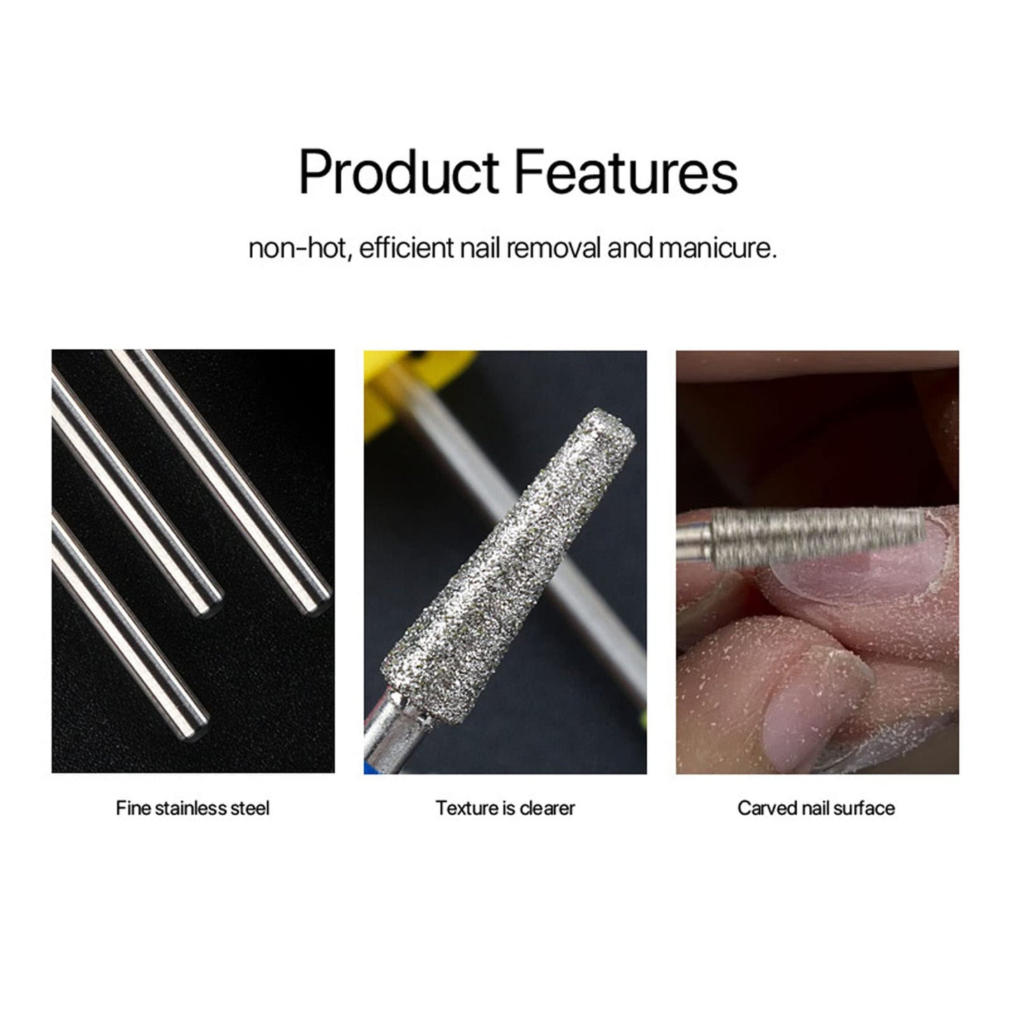Nail Drill Bits Set, 3pcs 3/32 Inch Electric Manicure Nail File Bit for Acrylic Gel Nails with Storage Box, Professional Burrs Manicure Tool for Home Salon Nail Care