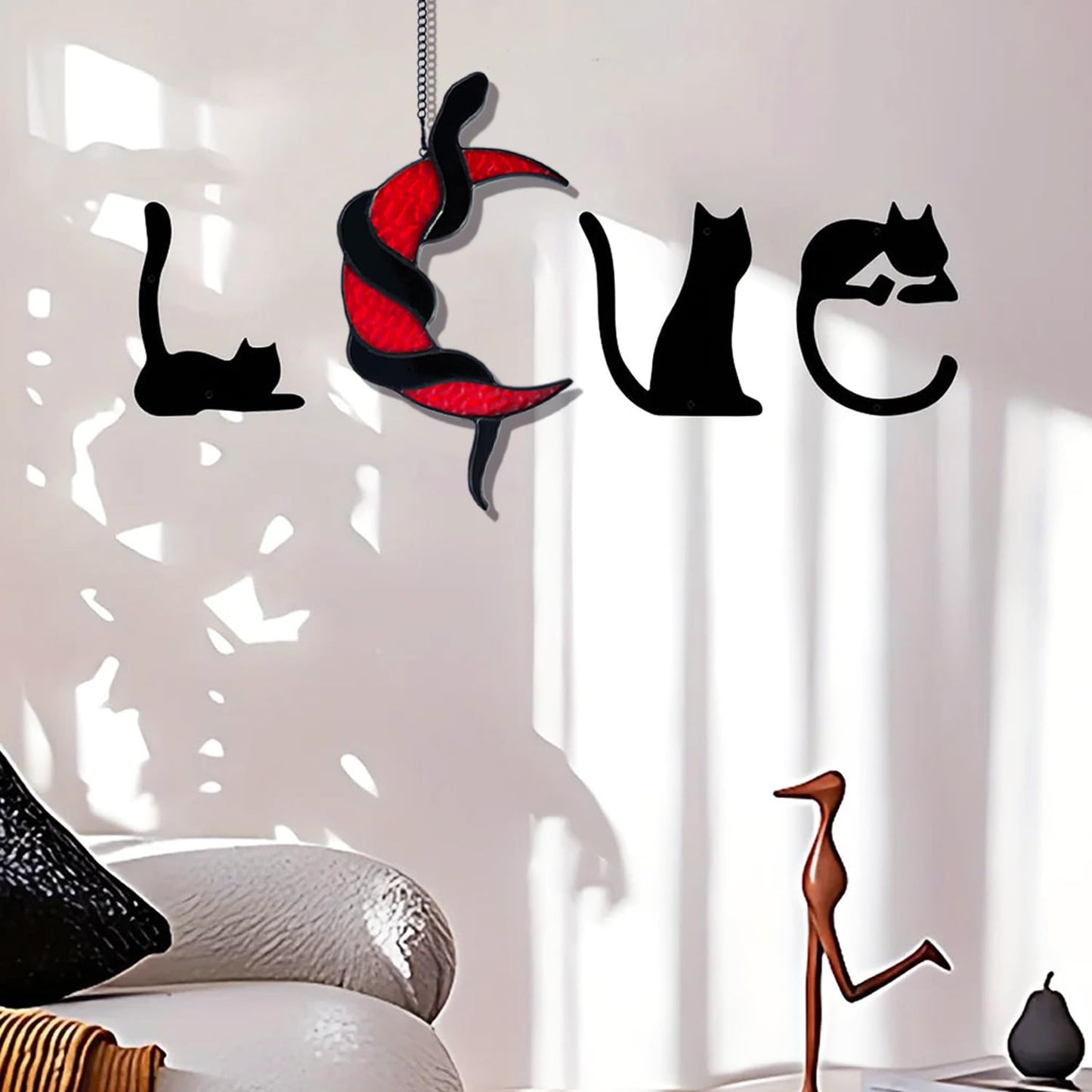 Stained Glass Window Hanging, Moon and Snake, Gothic Decorative Art, Halloween Decorative Gifts