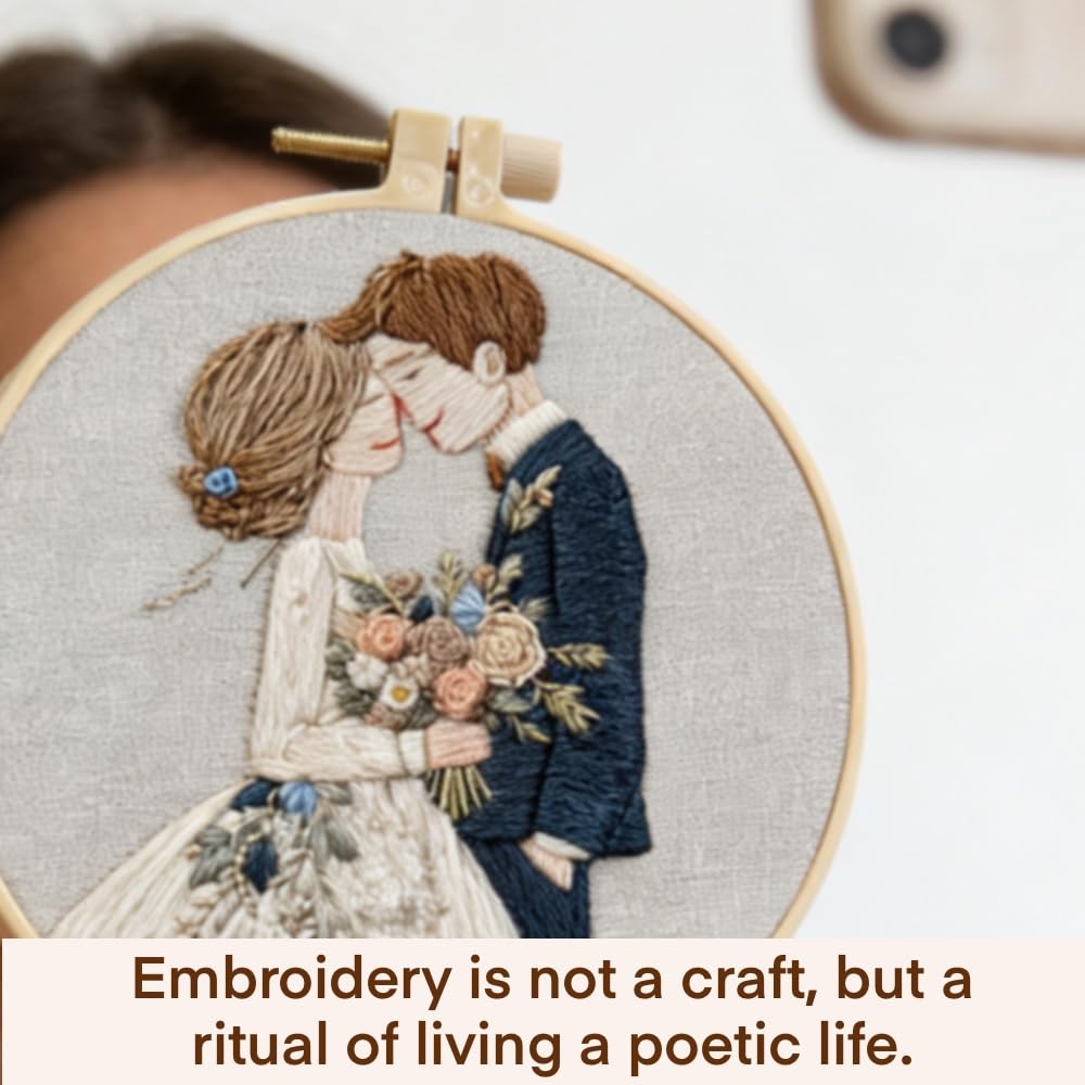 HCANPER Sweet Couple Embroidery Starter Kit, Valentine's Day Gifts，DIY Needle Punch Kit, Punch Needle Kits for Beginners,Include Pre-Printed Fabric,Tools,Embroidery Hoop,Threads. (Four)