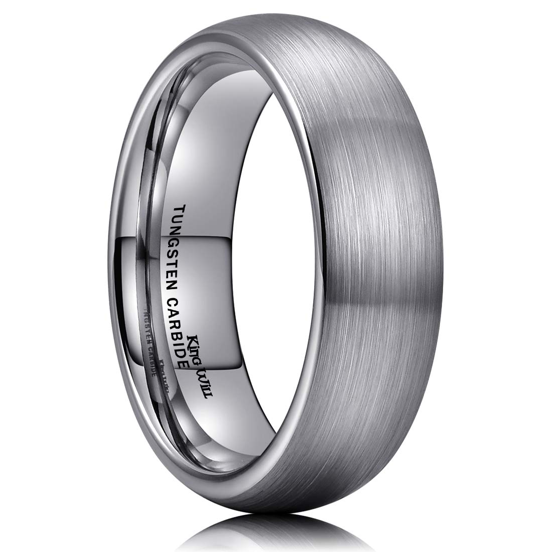 King Will 6mm Mens Silver Wedding Band, Brushed Domed Tungsten Carbide Ring for Men Women, Engagement Rings, Comfort Fit, Size 10.5