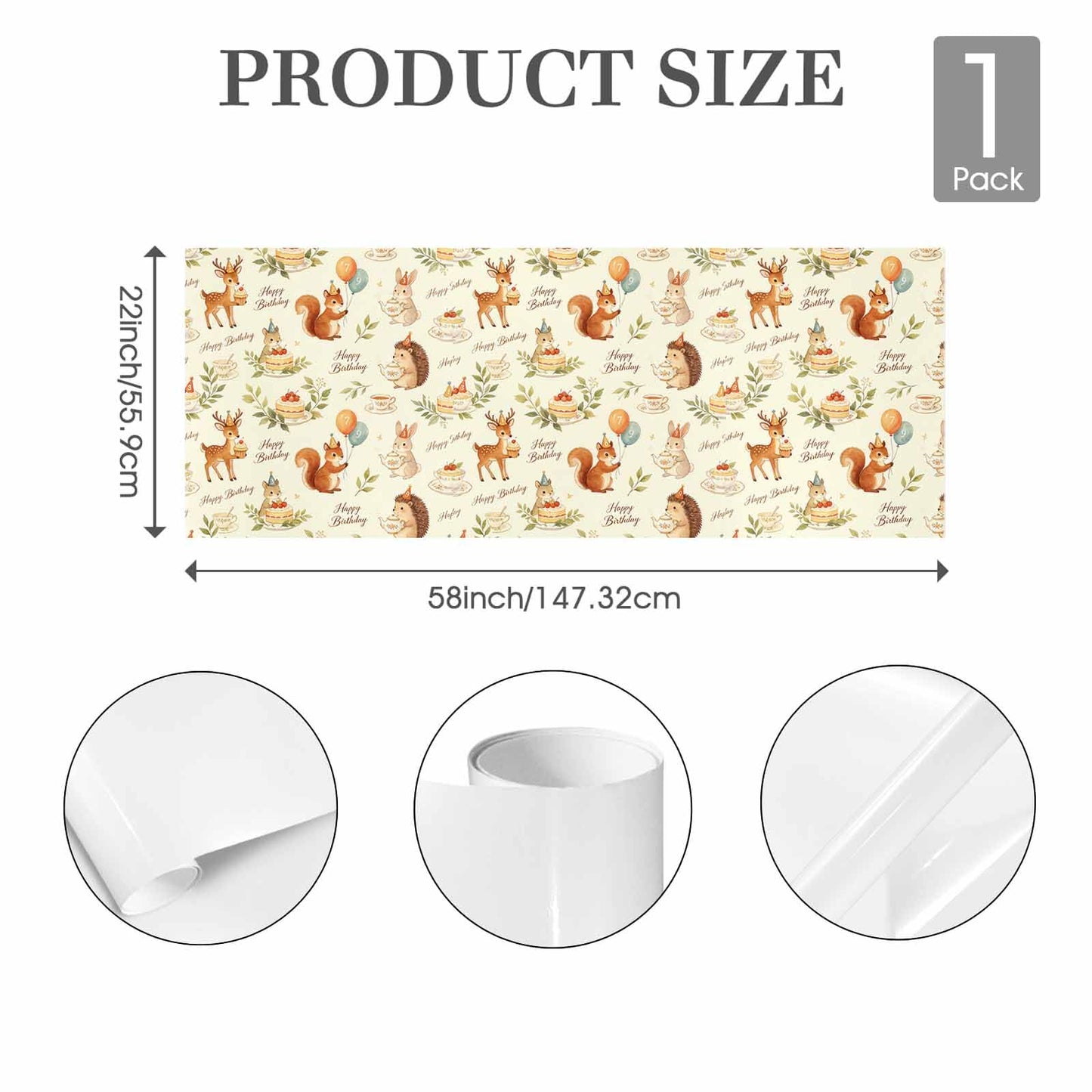 MiauMango Birthday Wrapping Paper, Forest Animals Tea Party 17.3 x 58 inch Wrapping Paper Roll For Birthday Party Gift Bouquet Decoration