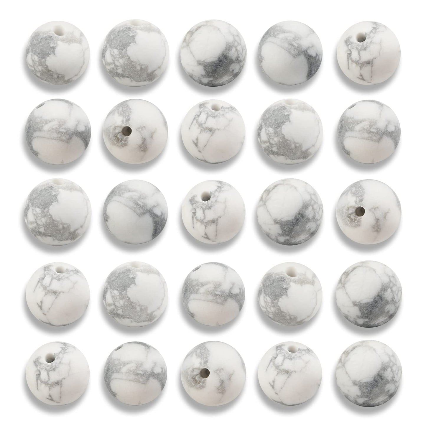 NITOPUPU 100Pcs 8mm Natural Matte Howlite Beads Round Loose Gemstone Stone Beads for Jewerly Making with Crystal Stretch Cord