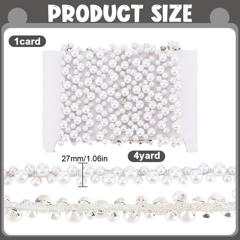 DELORIGIN 2 Yards Pearl Trim Chain String Silver Applique Fringe Ribbon Strips Beads Sewing Dress DIY Party Wedding Bouquet for Bridal Embellishment Sewing Applique Craft Halloween Dress Decor