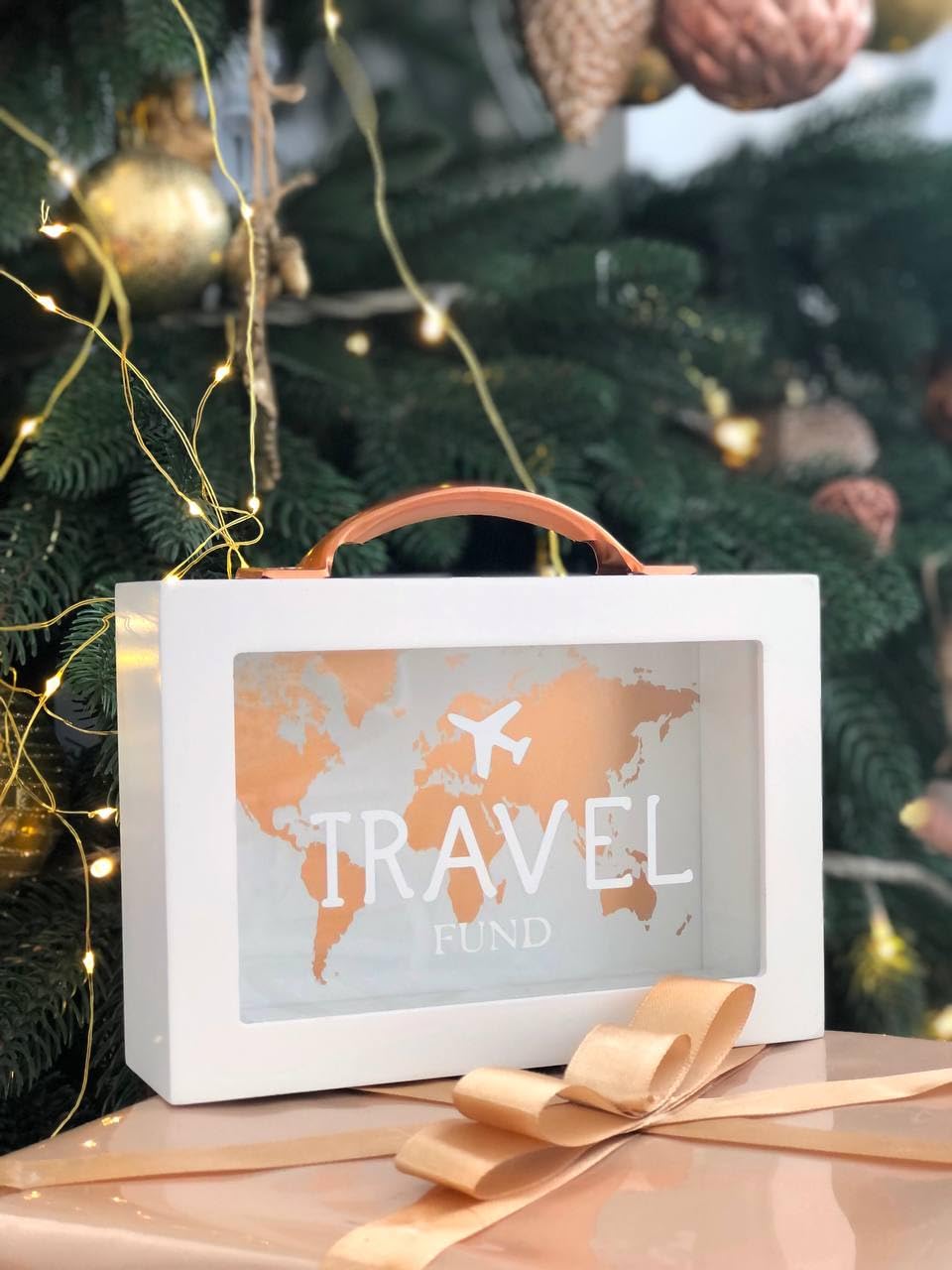 Shadow Money Box for Travel Savings - Coin Bank for Adults - Vacation Jar - White Saving Box With Handle - Honeymoon Fund - Adventure Fund