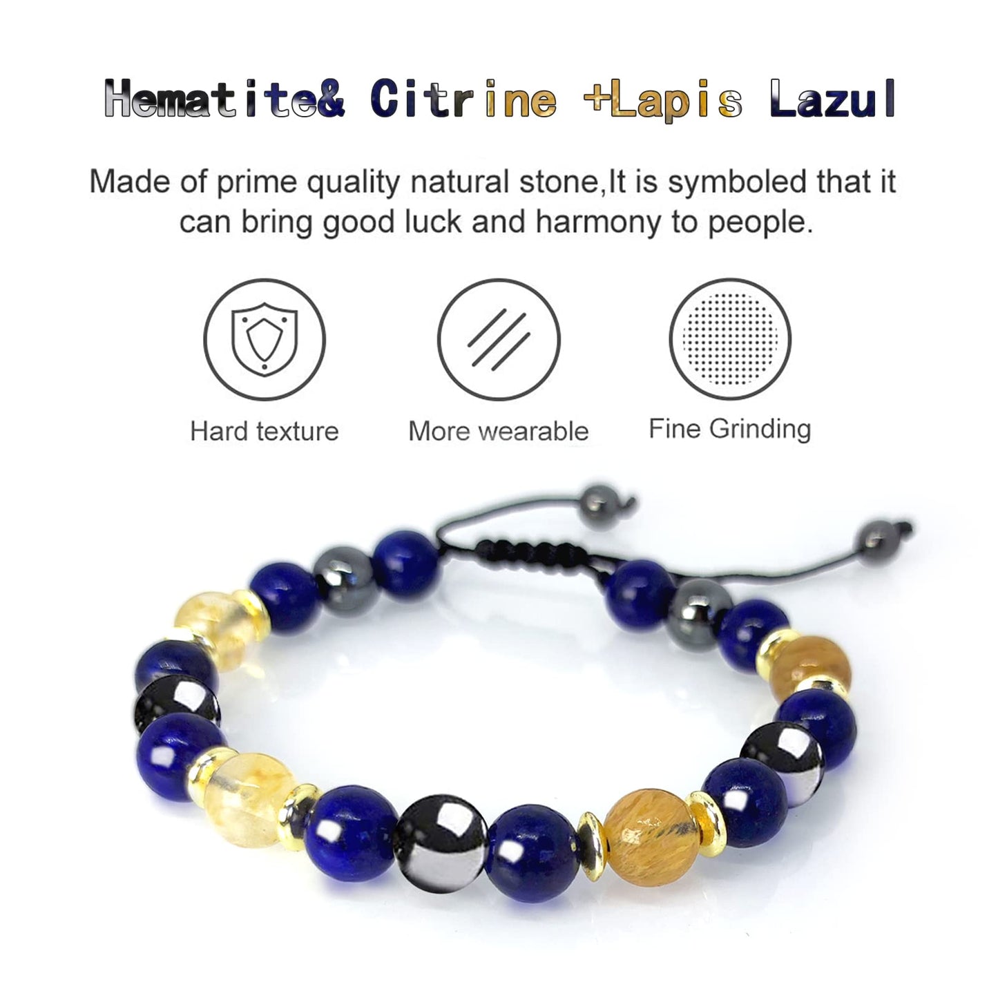 Hion Triple Protection Bracelet-For Wealth Abundance Money, Enhances Decision Making and Promotes Friendship, Honesty, Compassion and Integrity， Lapis Lazuli Bracelet Set for Men Women