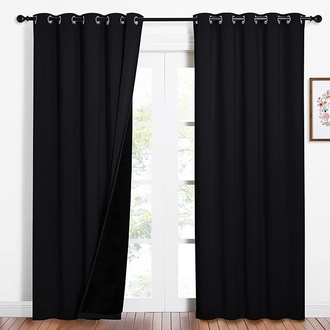NICETOWN High-End Thermal Curtains, Full Blackout Curtains 84 inches Long for Dining Room, Soundproof Window Treatment Drapes for Hall Room, Black, 62 inches Wide Per Panel, Set of 2 Panels