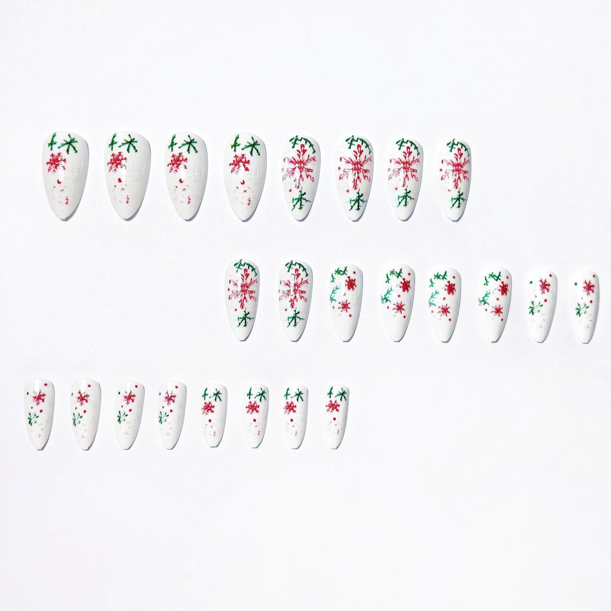 Christmas Press On Nails Medium Almond Fake Nails Winter False Nails With Snowflake Design Artificial White Acrylic Glue On Nail Full Cover Glossy Xmas Stick On Nail For Women Manicure 24pcs