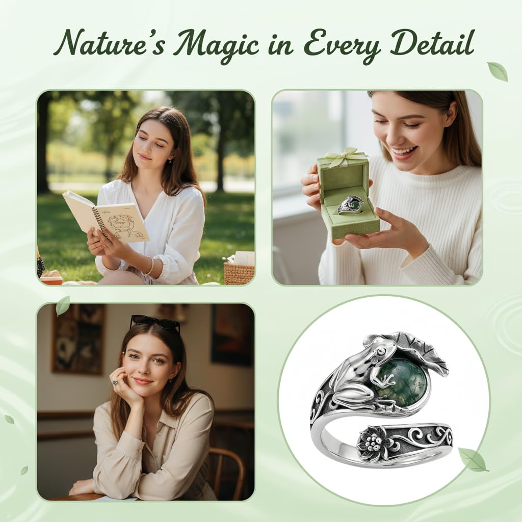 Midari Frog Spoon Ring 925 Sterling Silver Frog Thumb Ring Adjustable Celtic Knot Animal Jewelry Gifts for Women Men