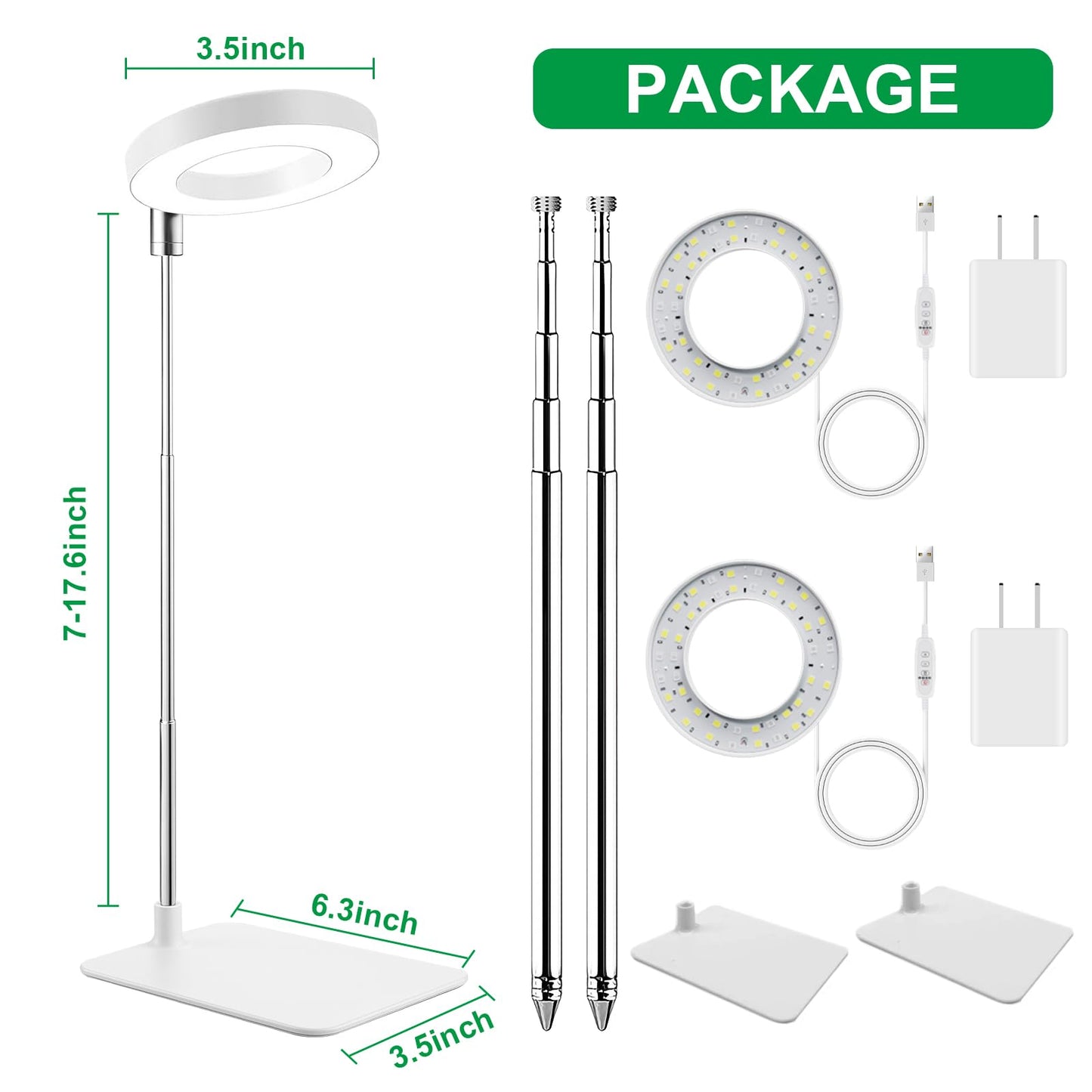 WeeLeeGoo 2 Pack Grow Light with Base, 6000K White Full Spectrum Growing Light Lamp for Indoor Small Mini Micro Green Pot Plants, 5-Level Dimmable, Auto Timer 4/8/12/18 Hrs