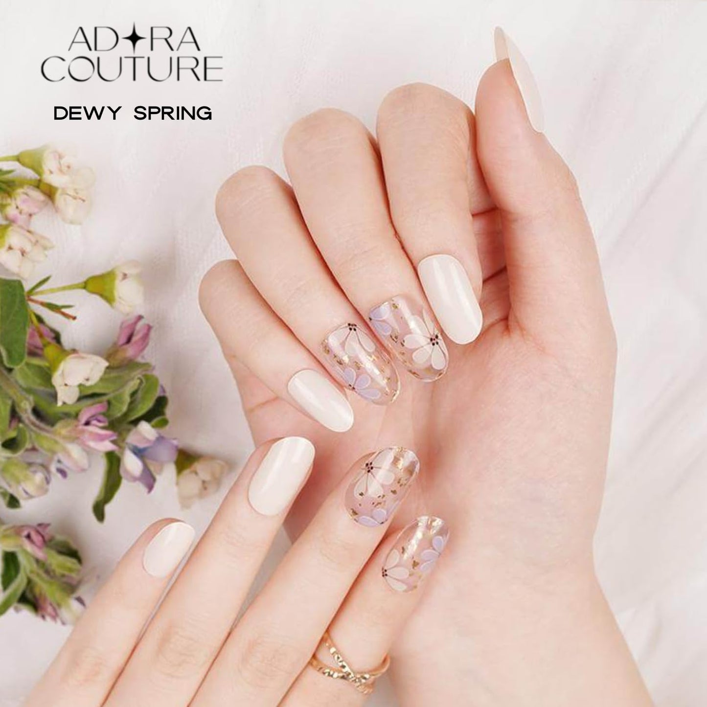 Semi-Cured Gel Nail Strips - 20 Salon-Quality Gel Sticker with UV Light Required, Long Lasting, Easy Application & Removal, Includes Prep Pad, Nail File, Wooden Stick (Beige Dewy)