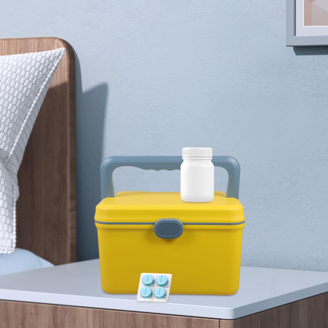 NOLITOY Empty First Aid Box Organizer (Yellow), Multi-Layer Plastic Medicine Storage Container with Handle for Baby Care, College Dorm and Family Bandage Caddy