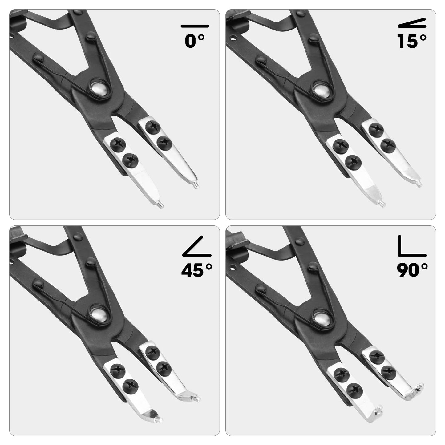 DNA MOTORING 2pc 10 in Heavy Duty Multi Angle Internal External Spring Ratchet Circlip Plier For Ring Remover Retaining Snap Ring Plier Set, W/Case, Tools-00533