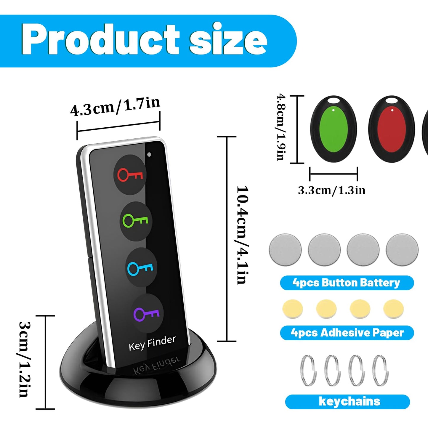 Key Finder Wireless RF Locator with 80dB+ Loud Beep & LED Light, 131ft Range, No App Needed, 1 RF Transmitter & 4 Receivers, Item Tracker for Keys, TV Remote, Wallet, Pet, and Glasses