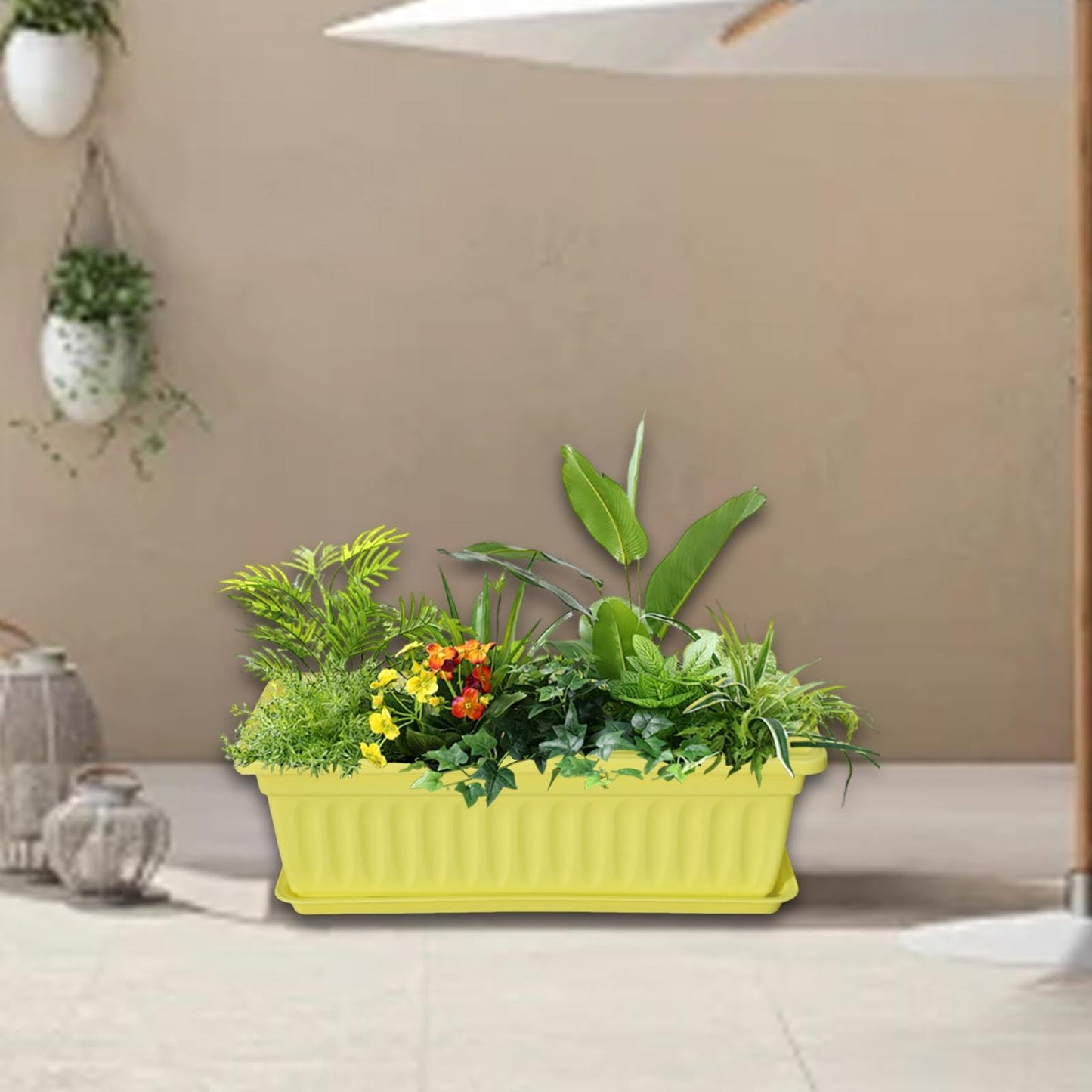Sdlnklm Rectangular Planter Box for Gardening on Balcony Or Deck, Yellow
