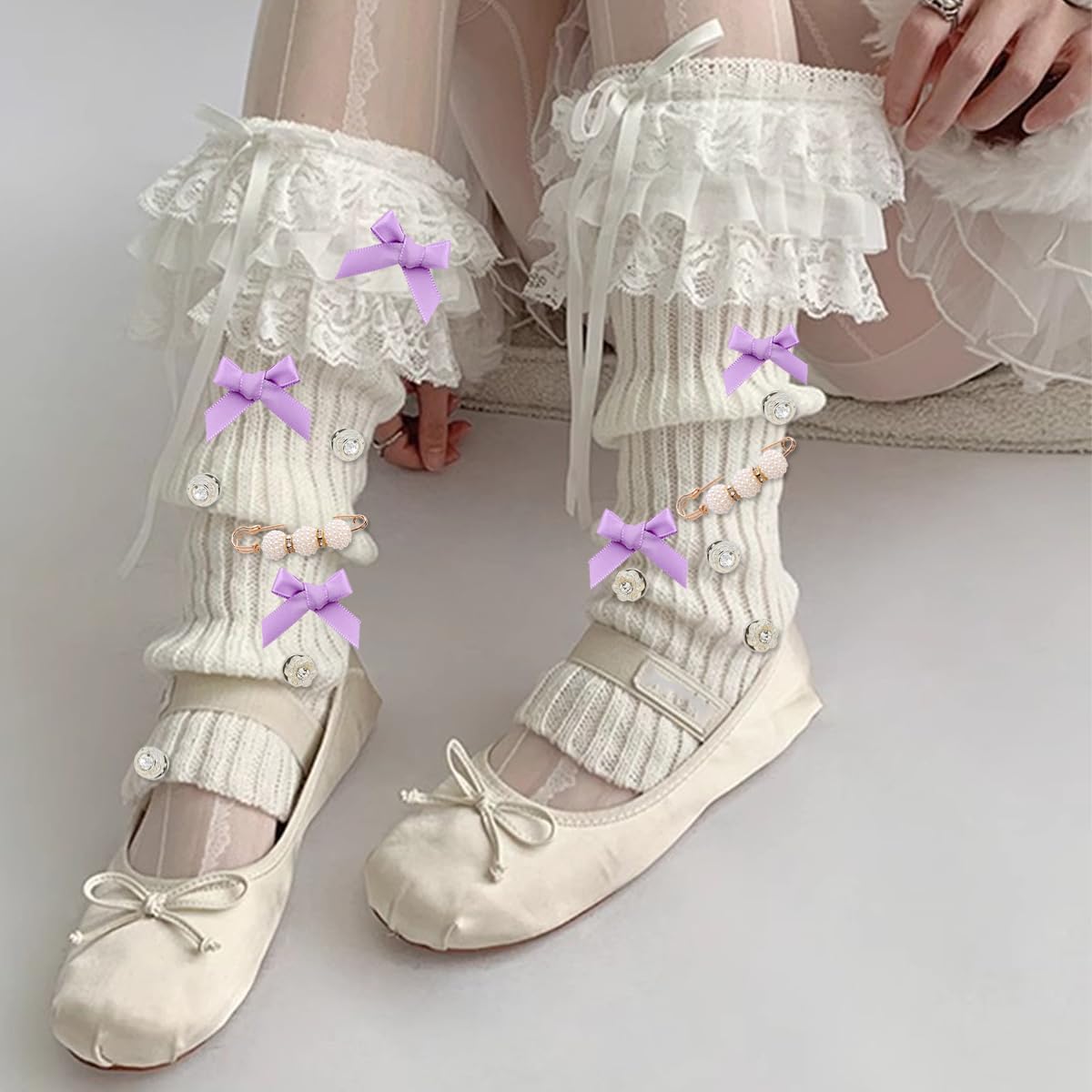 62 Pcs Junk Socks Charms Kit Bow Rhinestone Sock Jewelry Charms DIY Brooch Pins Sock Charms for Women Sock Charms Pins Purple