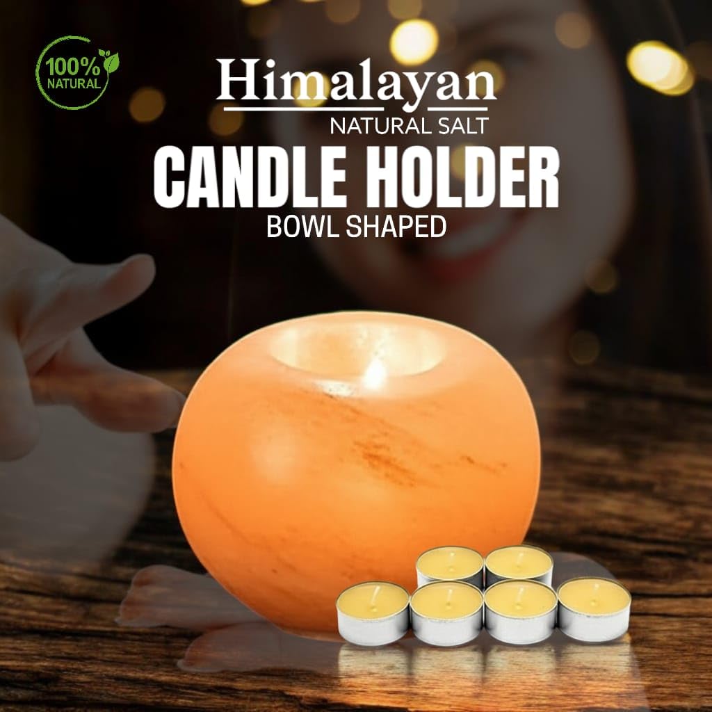 Himalayan Salt Candle Holder Monroe with 6 Tealight Candles - Natural Crystal Salt Stone Holder for Home Décor - in Gift Box.