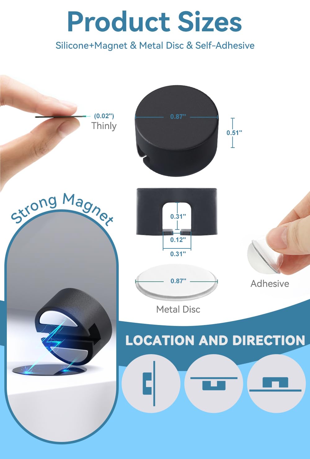 Maveek Magnetic Cord Clips Black, Silicone Cord Organizer Magnet Cable Holder Charging Cable Management Cord Keeper with Adhesive Metal Disc (5 Piece, Large Size)