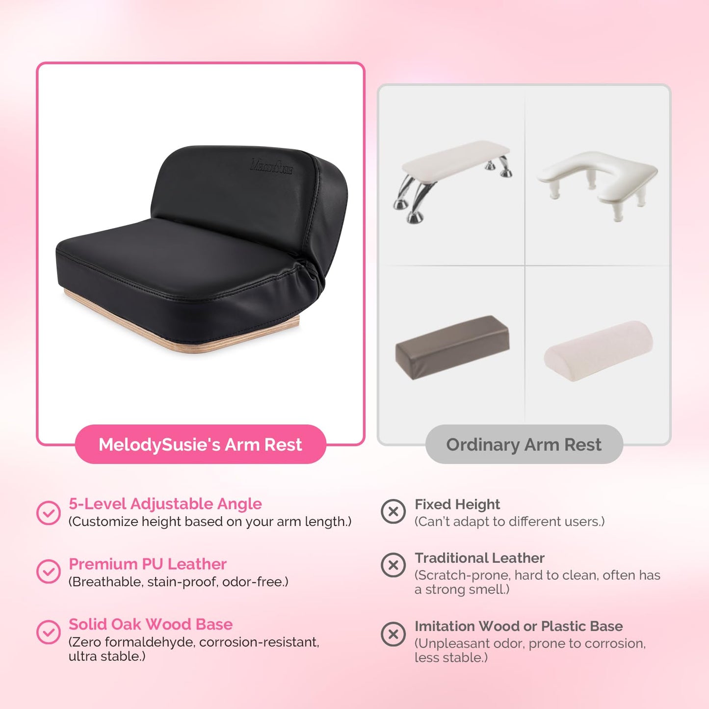 MelodySusie Foldable Nail Arm Rest for Nail Techs, 5-Level Adjustable Manicure Hand Rest Cushion, Large PU Leather Nail Hand Pillow for Acrylic Gel Nail Art, Salon Home Use, Black