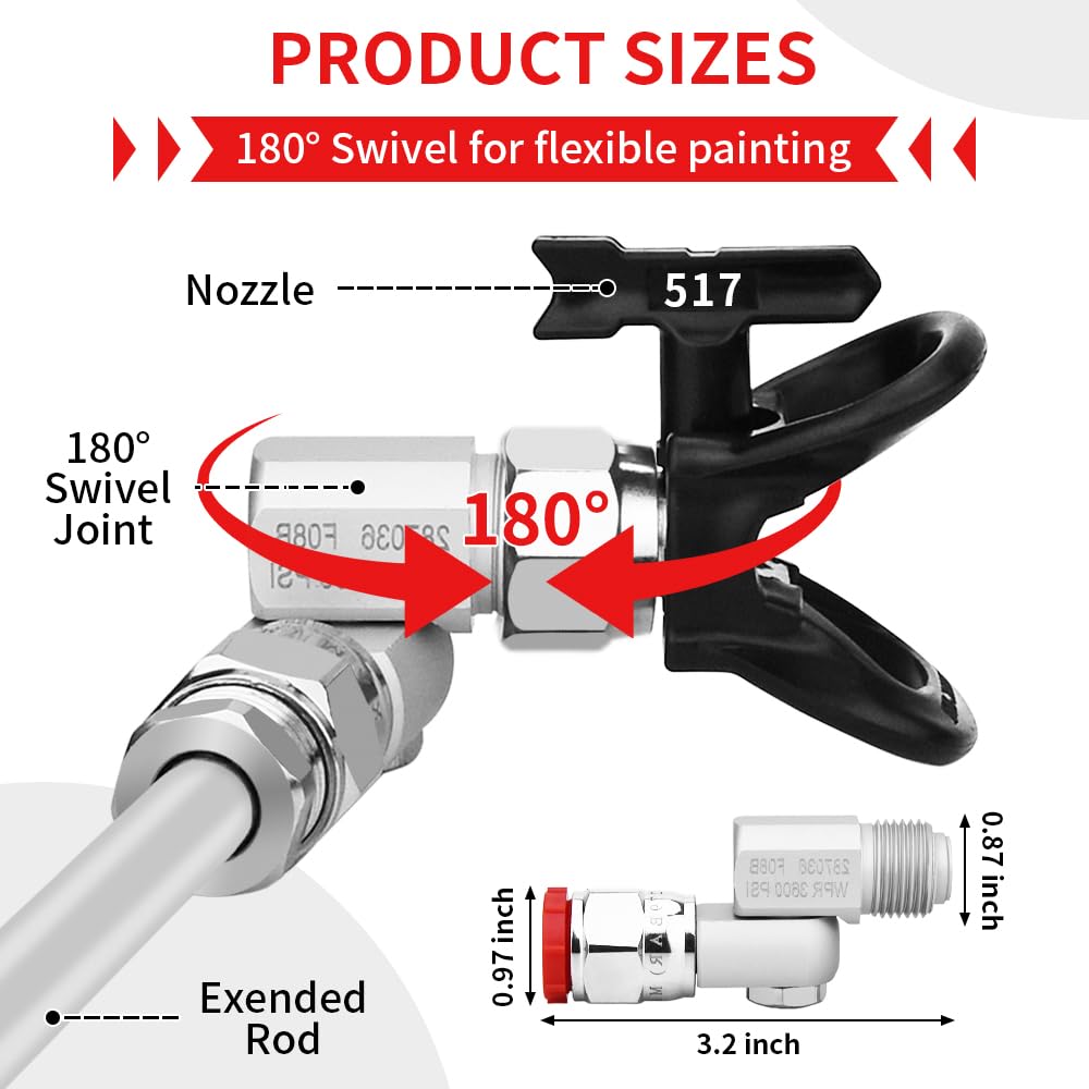 Spray Freely-8 Piece Set of Extension Pole Rod,Airless Paint Sprayer Gun Tip Extension Pole,with Swivel Joint Reversible Spray Tips and Tip Guard Protector (8in 12in 20in 30in 40in)