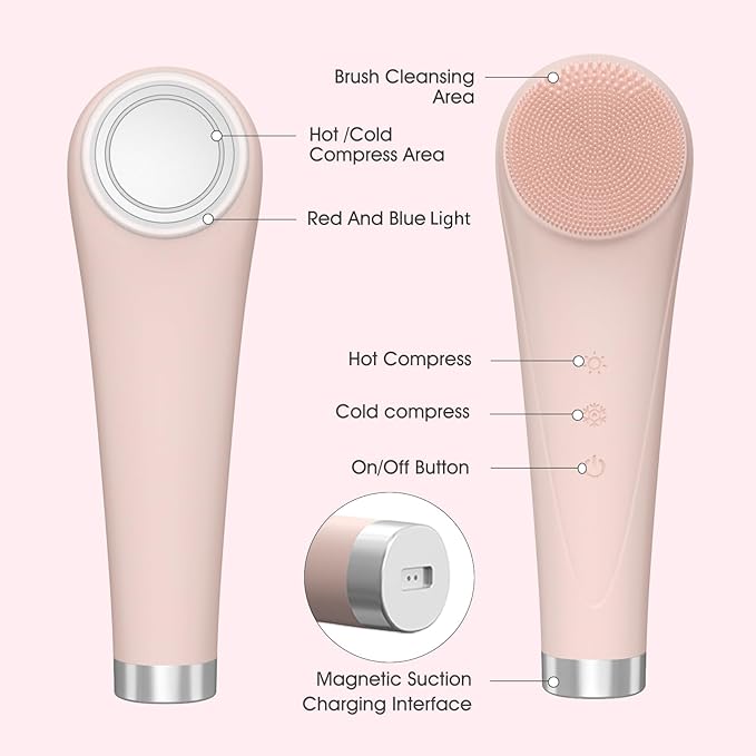 Facial Cleaning Brush, Facial Scrub Waterproof Facial Scrub Brush, Men & Women Rechargeable Facial Electric Facial Scrub Cleansing Brush Pink