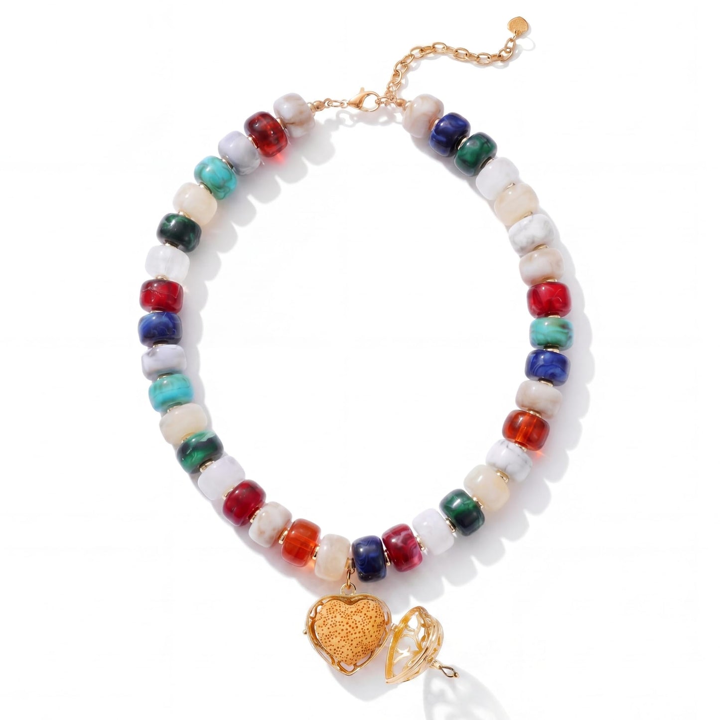MIUSISHIYU Colorful Chunky Essential Oil Diffuser Necklace Boho Heart Locket for Aromatherapy Hypoallergenic Statement Jewelry Gift for Women
