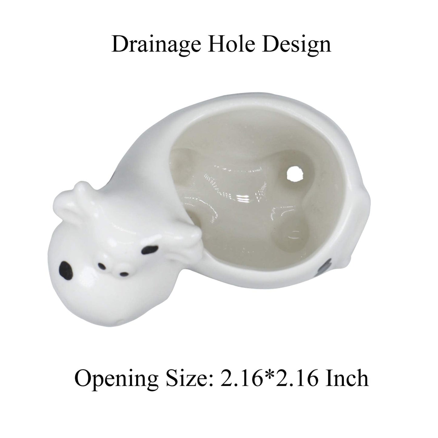 Gemseek Cute Cow Succulent Planter Pot with Drainage Tray, Small White Ceramic Cactus Flower Container, Animal Shaped Indoor Air Plants Holder