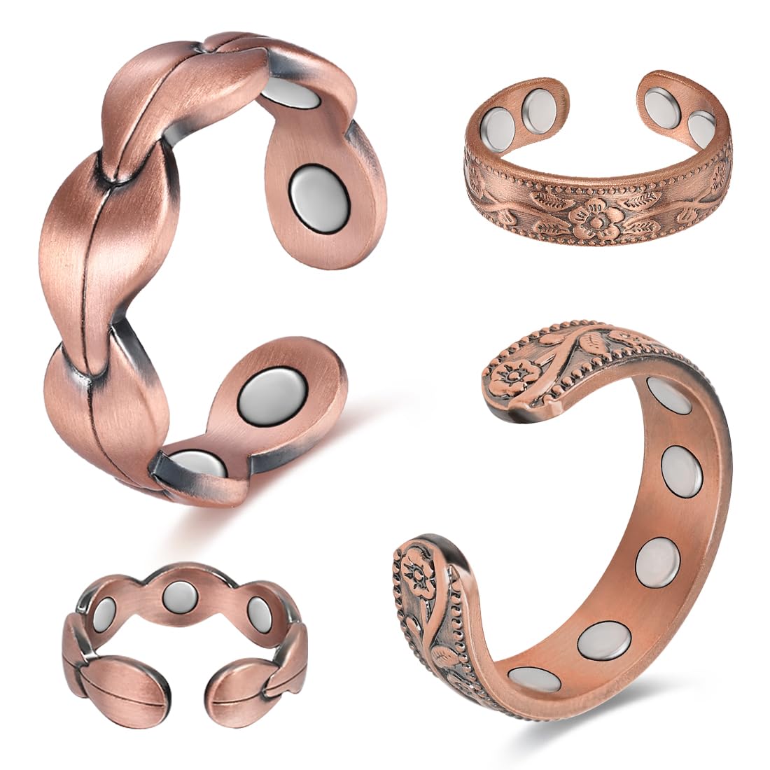 Cigmag 9X Magnetic Rings for Women, with Powerful Magnets, Adjustable Solid Pure Copper (Copper Plum & Fishtail)