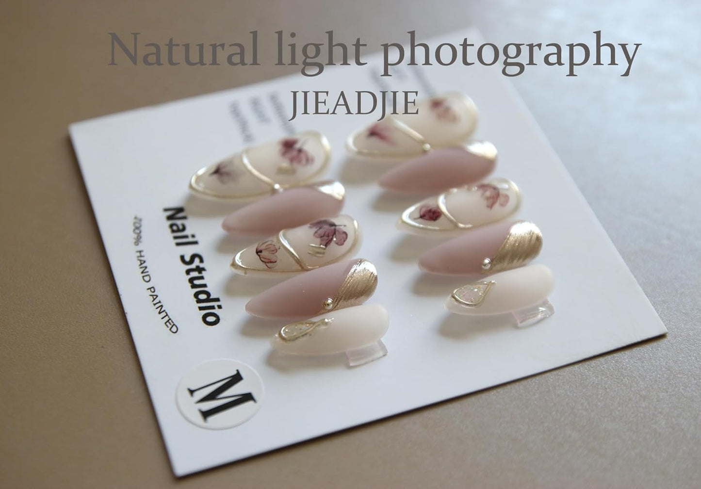 JIEADJIE Press On Nails (100% Handmade),Short-Medium T,Handmade Painted Nail Art by Nail Technician,Daily Version (Almond Pink Matte, Medium)