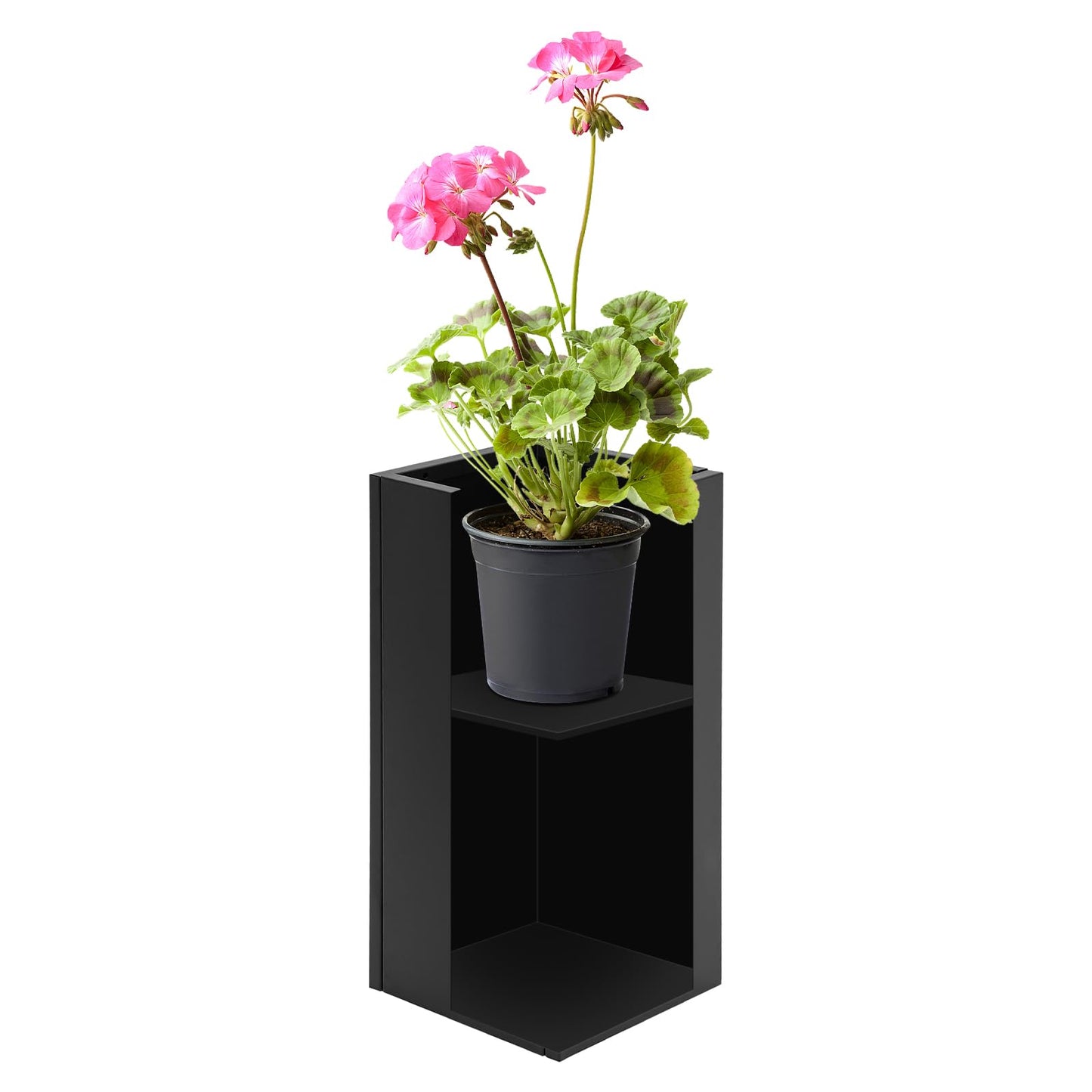 CheriMuMu Tall Outdoor/Indoor Planter Box, 14" L x 14" W x 30" H Heavy Duty Rectangular Large Flowerpot with Removable Shelf, Modern Column Metal Planter Box for Front Porch Patio, Black, 1 Pack