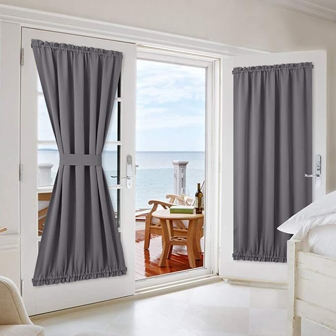 NICETOWN Grey French Door Curtains - Thermal Insulated Blackout Patio Door/Glass Door Window Curtain Panel for Privacy (One Piece, W54 x L72-Inch, Grey)