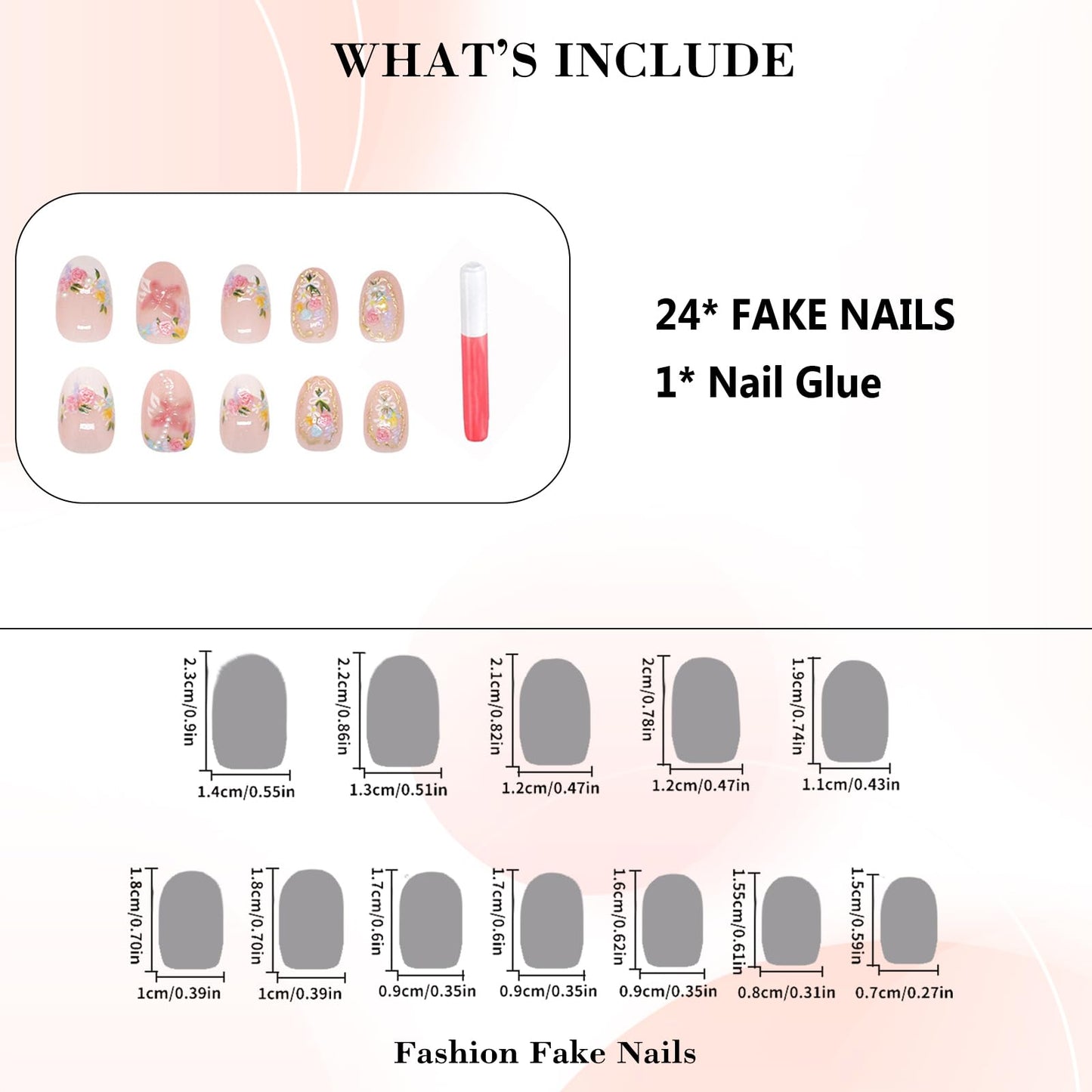 IMRAIN Press on Nails - Pearl & Flower | Short Oval Fake Nails | Full Cover Glossy French Tips Glue on Nails 24Pcs