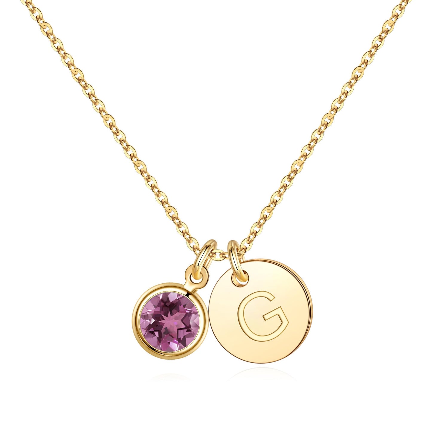 Hidepoo Initial Birthstone Necklace Gifts - Personalized Mothers Day Birthday Gift for Woman Wife Sister Grandma Mom, February Birthstone for Women, Disc Letter G Necklaces