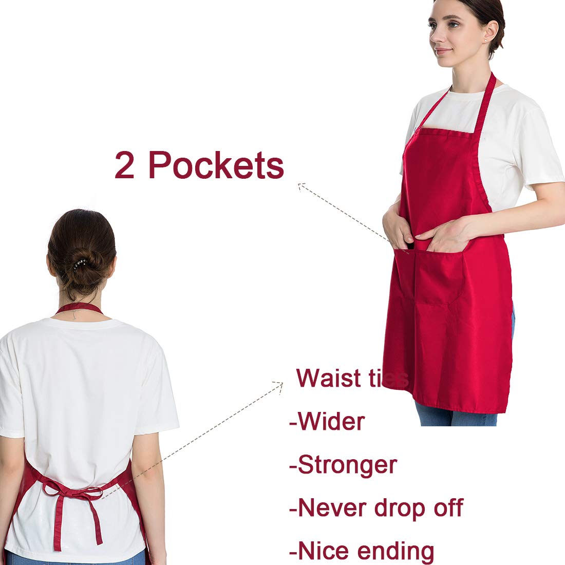 16 PCS Plain Color Bib Adult Apron for Women Men with 2 Pockets Waterproof Apron for Kitchen Cooking Drawing Crafting Painting Chef Restaurant Baker Servers Waitress Waiter BBQ(16, Blue Combination)