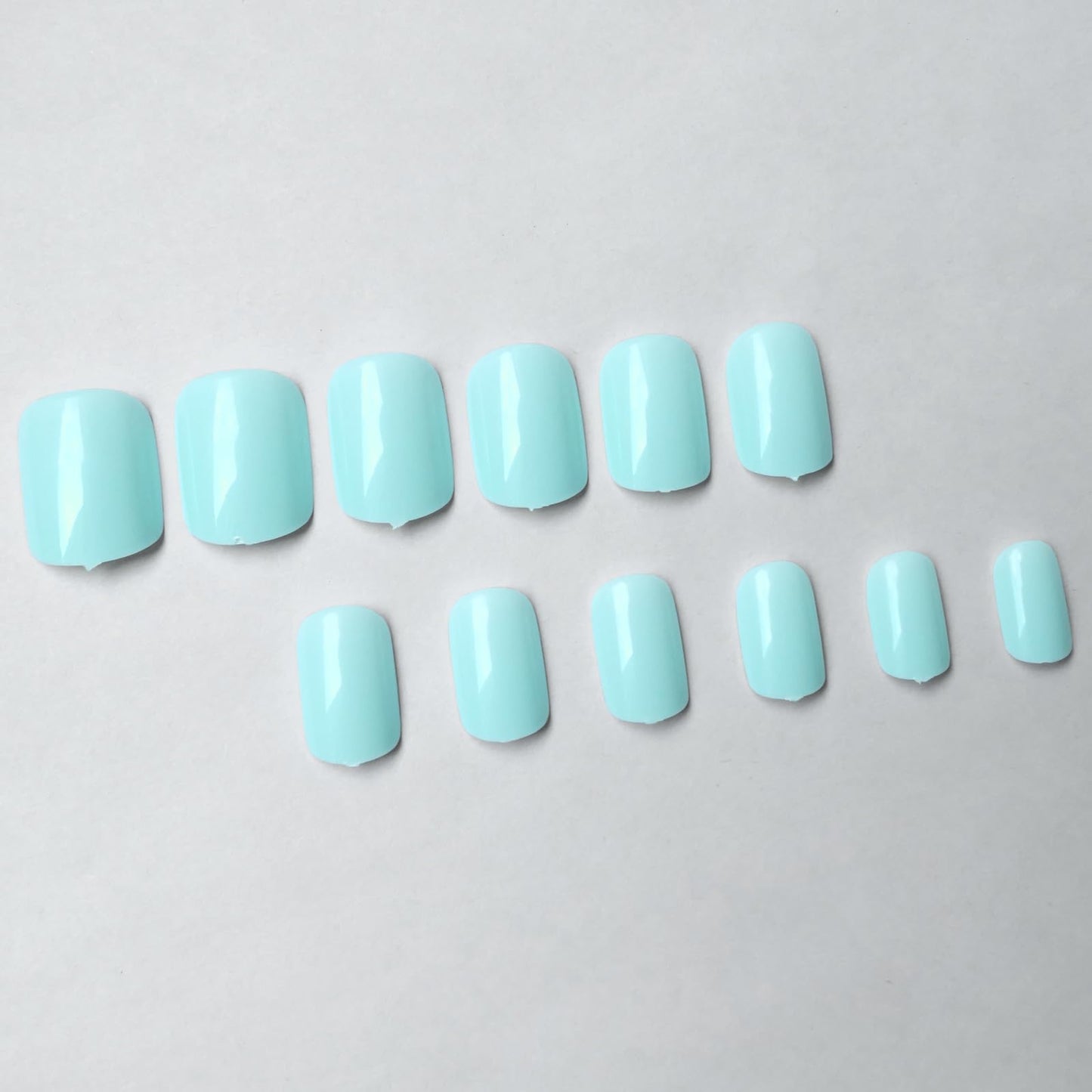 LuckForever Short Press on Nails 240pc Glossy Mint Blue Press on Nails Short Square Round Fake Nails Full Cover 10 Sheets Nail Adhesive Tabs,Small Wooden Sticks and Nail Files False Nails for Women