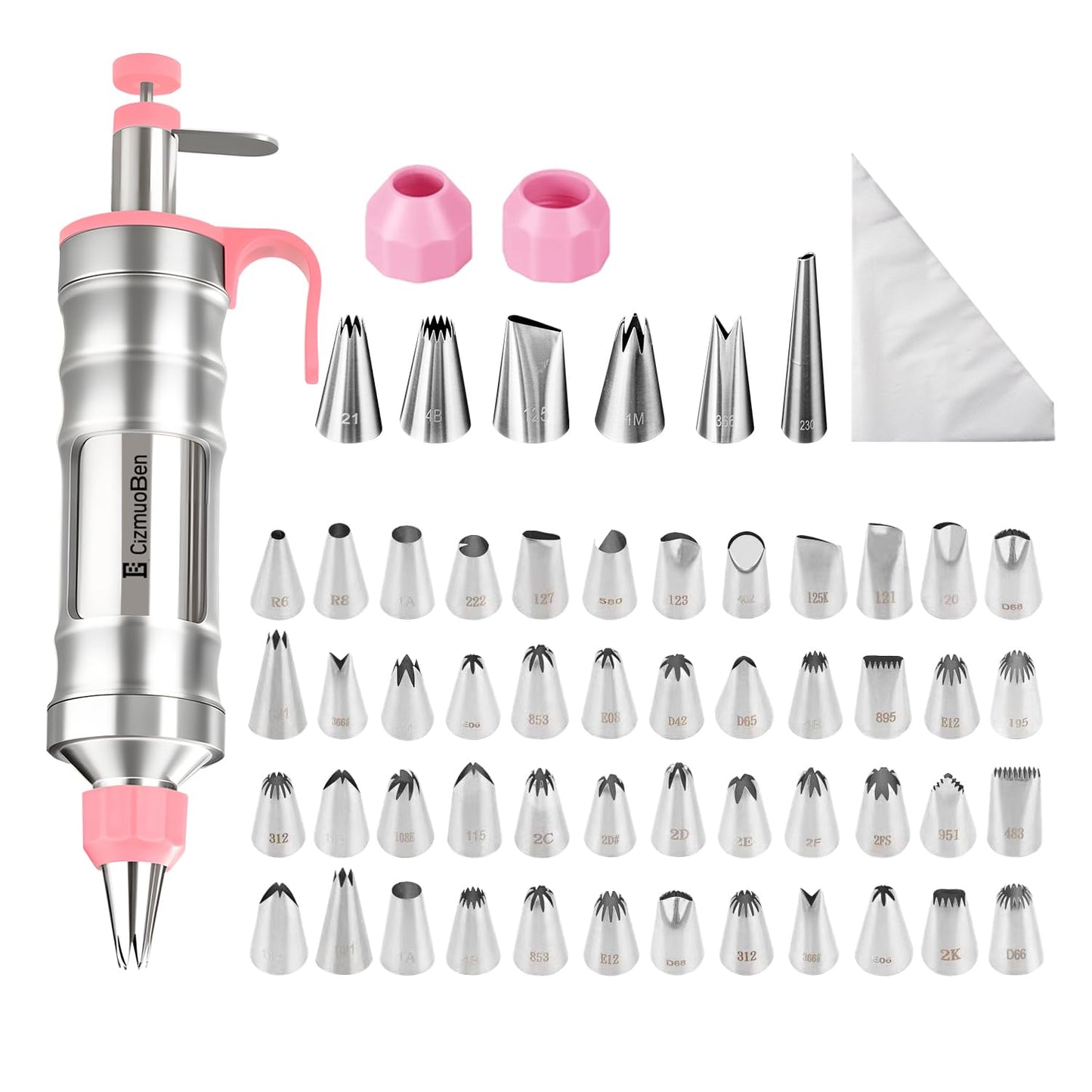 Dessert Decorating Syringe Set, Frosting Piping Kit icing piping kit 54 food-grade stainless steel piping nozzles for Baking, Decorating Cupcake, Deviled Eggs, Black (pink)