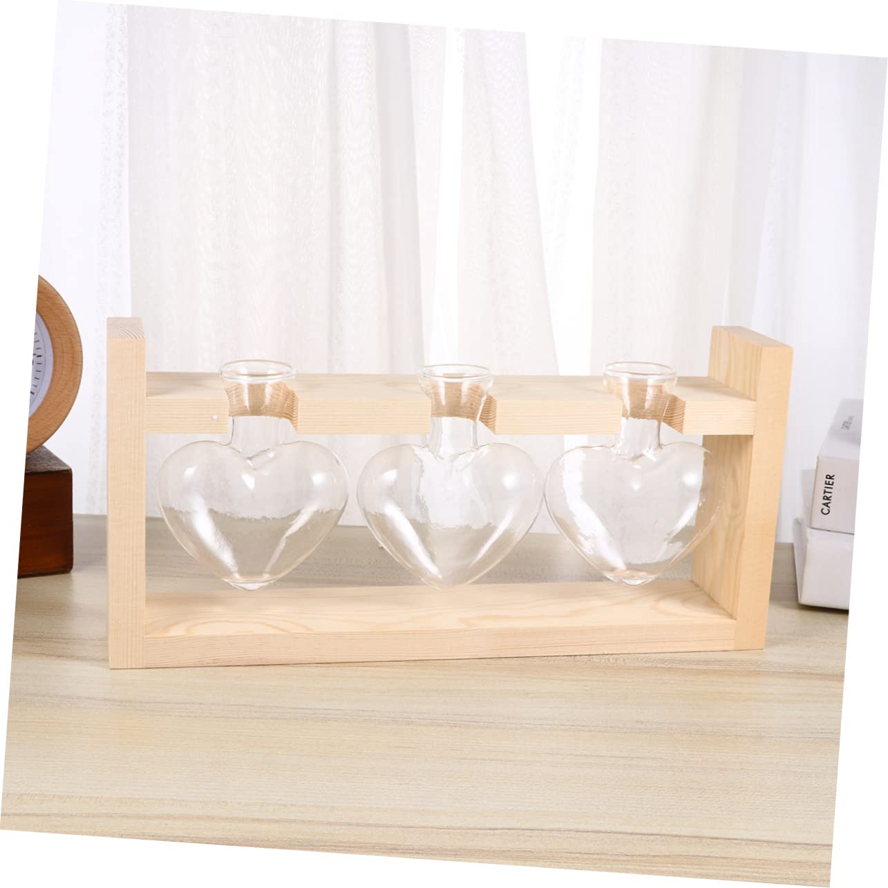 ORFOFE Heart Shaped Glass Vase with Wooden Stand Hydroponic Planter Accessory